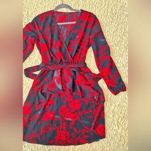 H&M Red and Black Floral Robe Intimates & Sleepwear